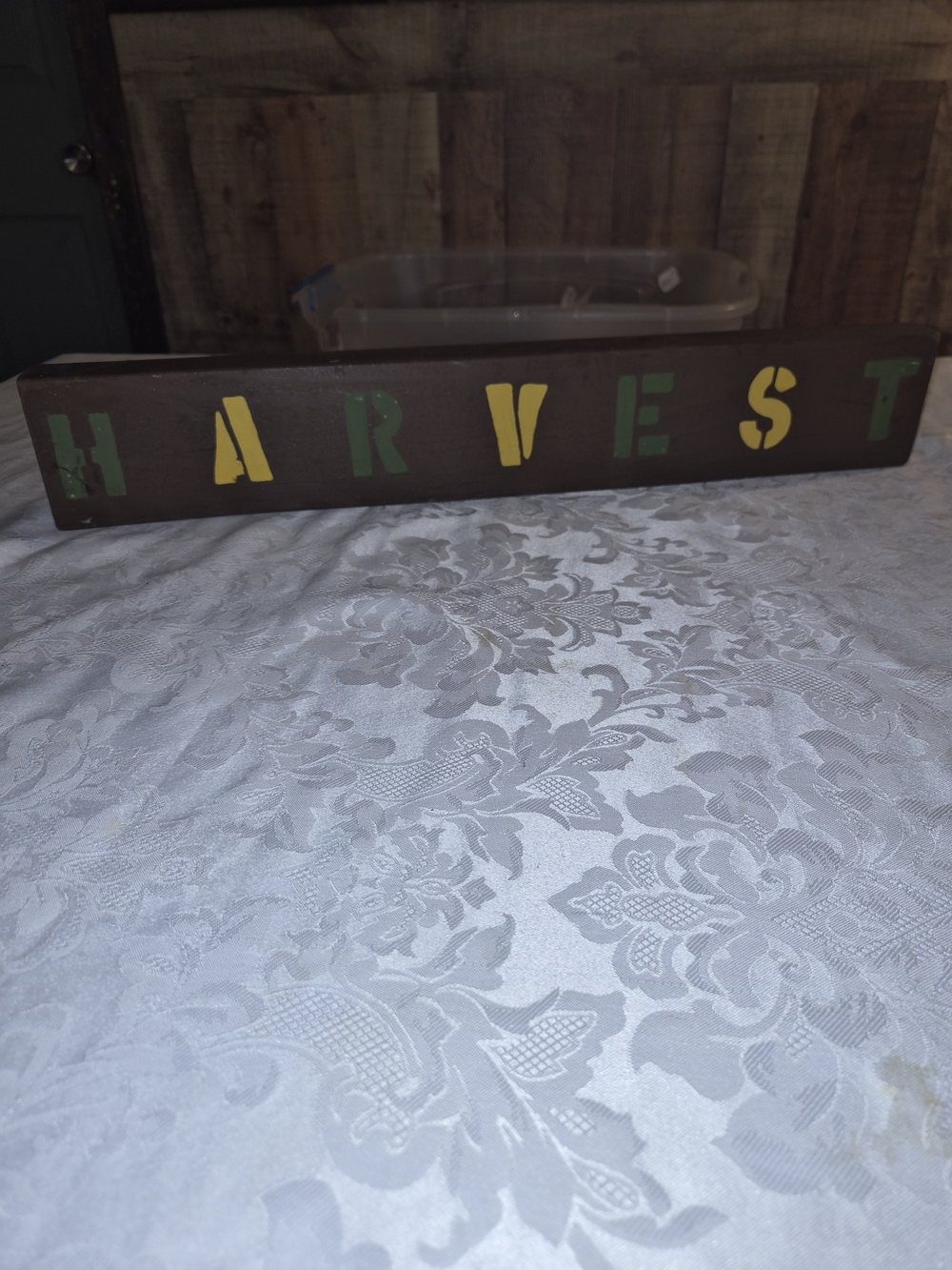 Harvest Wooden Wall Sign - Brown with Yellow and Green Lettering